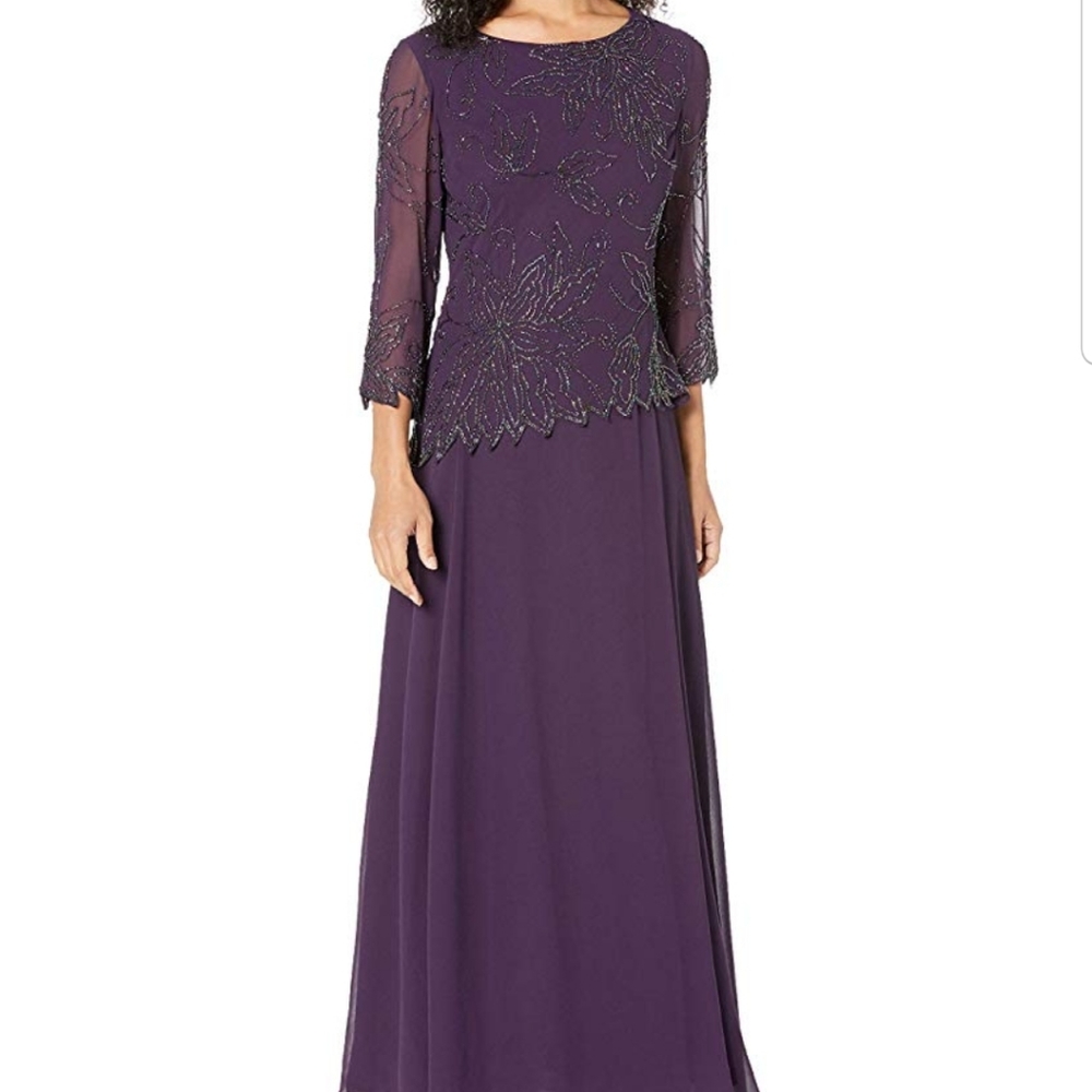 J Kara Women's 3/4 Floral Beaded Pop Over Gown